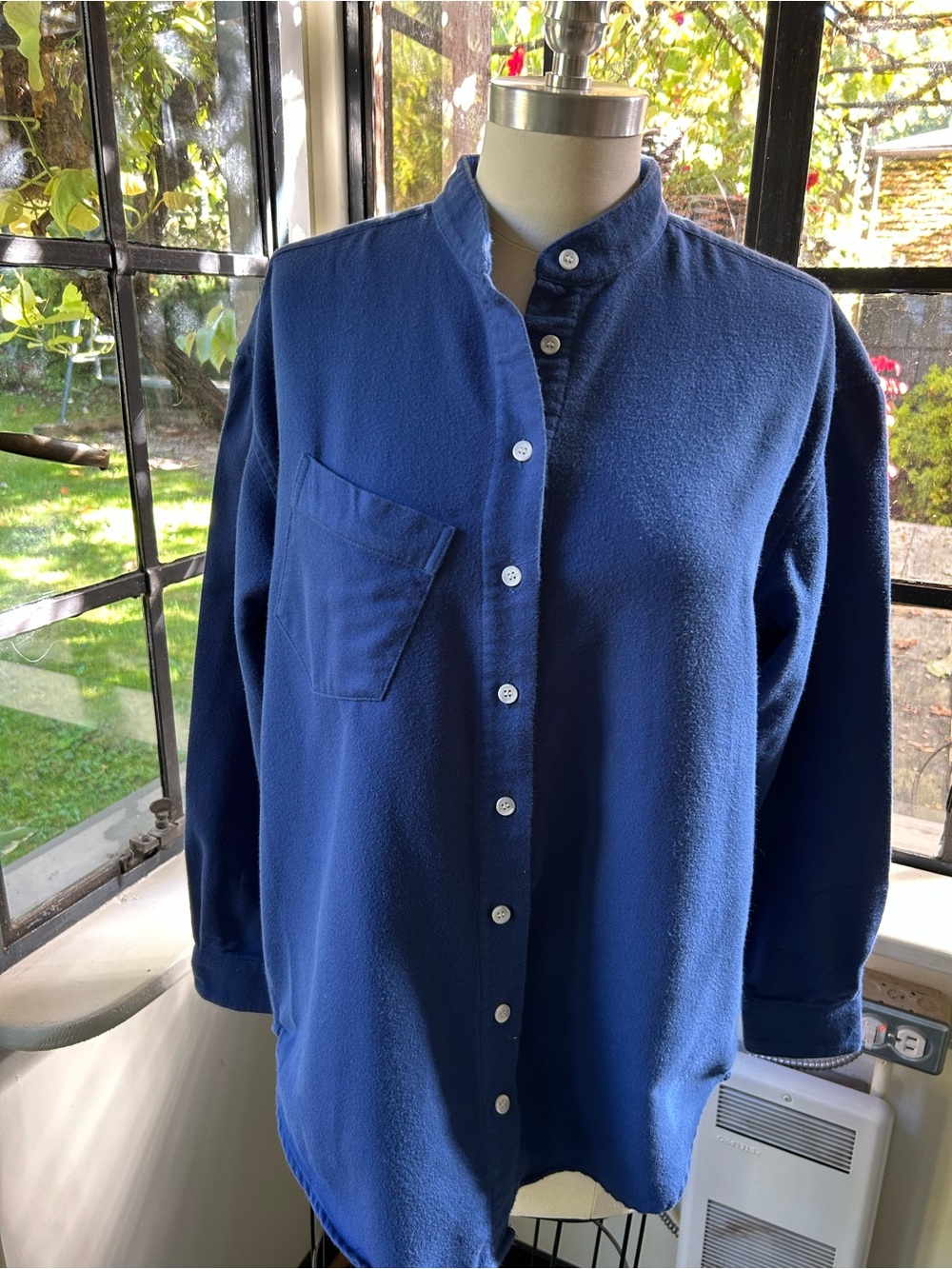 Women's POMP Blue Button-Down Shirt with Mandarin Collar
